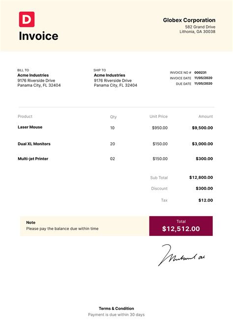 Sales Invoice Terms And Conditions Template