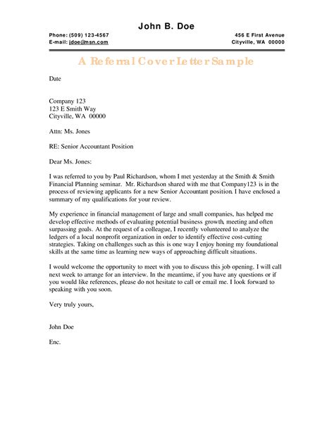 Referral Cover Letter Template in Word and Pdf formats