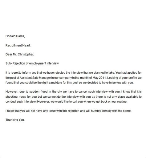7+ Interview Rejection Letters Free Sample, Example Format Download
