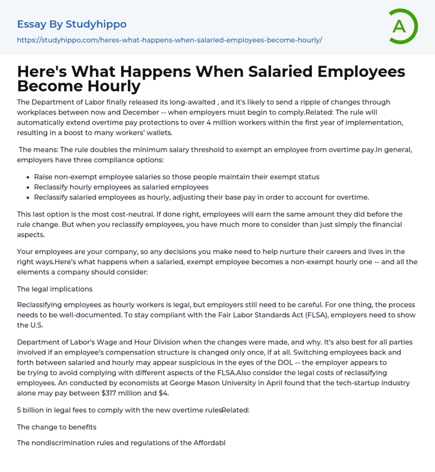 Here’s What Happens When Salaried Employees Hourly Essay Example