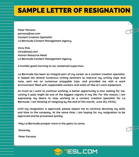 How to Write a Resignation Letter (With an Expert Guide & Sample) • 7ESL