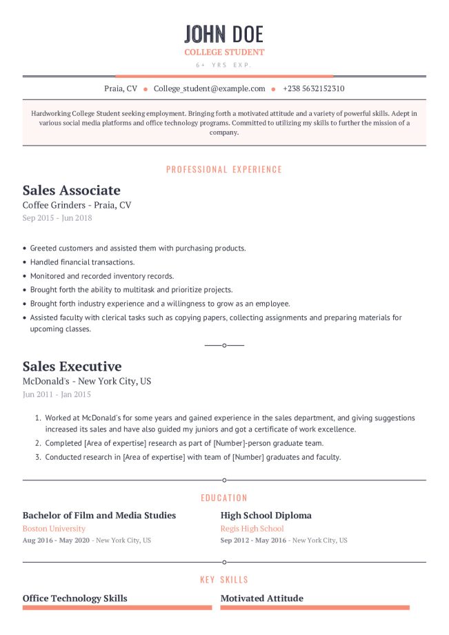 College Student Resume Example With Content Sample CraftmyCV